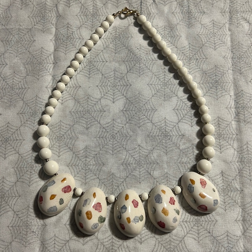 Vintage Ceramic Glazed Hand Painted Beaded Necklace